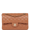 Chanel Small Classic Double Flap Bag Caramel Lambskin Light Gold Hardware