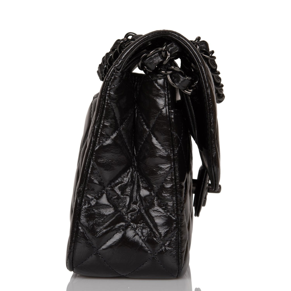 Chanel Small Classic Double Flap Shiny SO Black Crumpled Calfskin Black Hardware