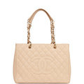 Chanel Grand Shopping Tote (GST) Bag Beige Caviar Gold Hardware