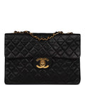 Chanel Vintage XL Jumbo Flap Bag Black Lambskin Gold Hardware