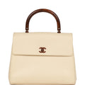 Chanel Vintage Wood Top Handle Kelly Ivory Caviar