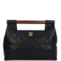 Chanel Vintage Wood Top Handle Bag Black Caviar Gold Hardware
