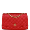 Chanel Vintage Flap Bag Red Satin Gold Hardware