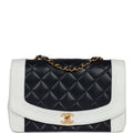 Chanel Vintage Small Diana Flap Bag White and Navy Lambskin Gold Hardware