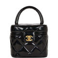 Chanel Vintage Vanity Heart Mirror Bag Black Patent Gold Hardware