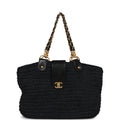 Chanel Vintage Straw Tote Black Raffia Gold Hardware