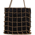 Chanel Vintage Chain Frame CC Shopping Tote Black Satin Gold Hardware