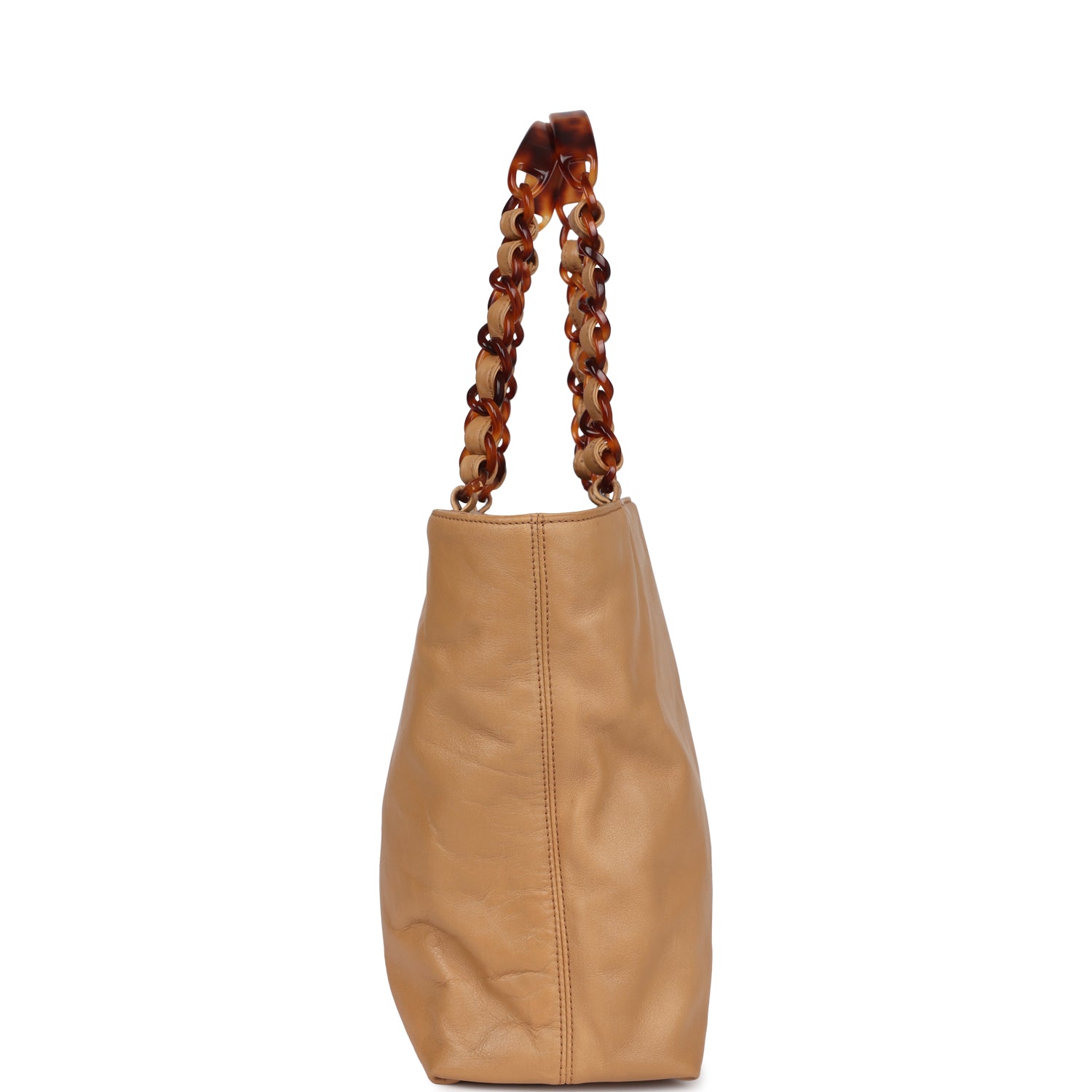 Chanel Vintage CC Shopping Tote Beige Lambskin Tortoiseshell Bakelite Hardware