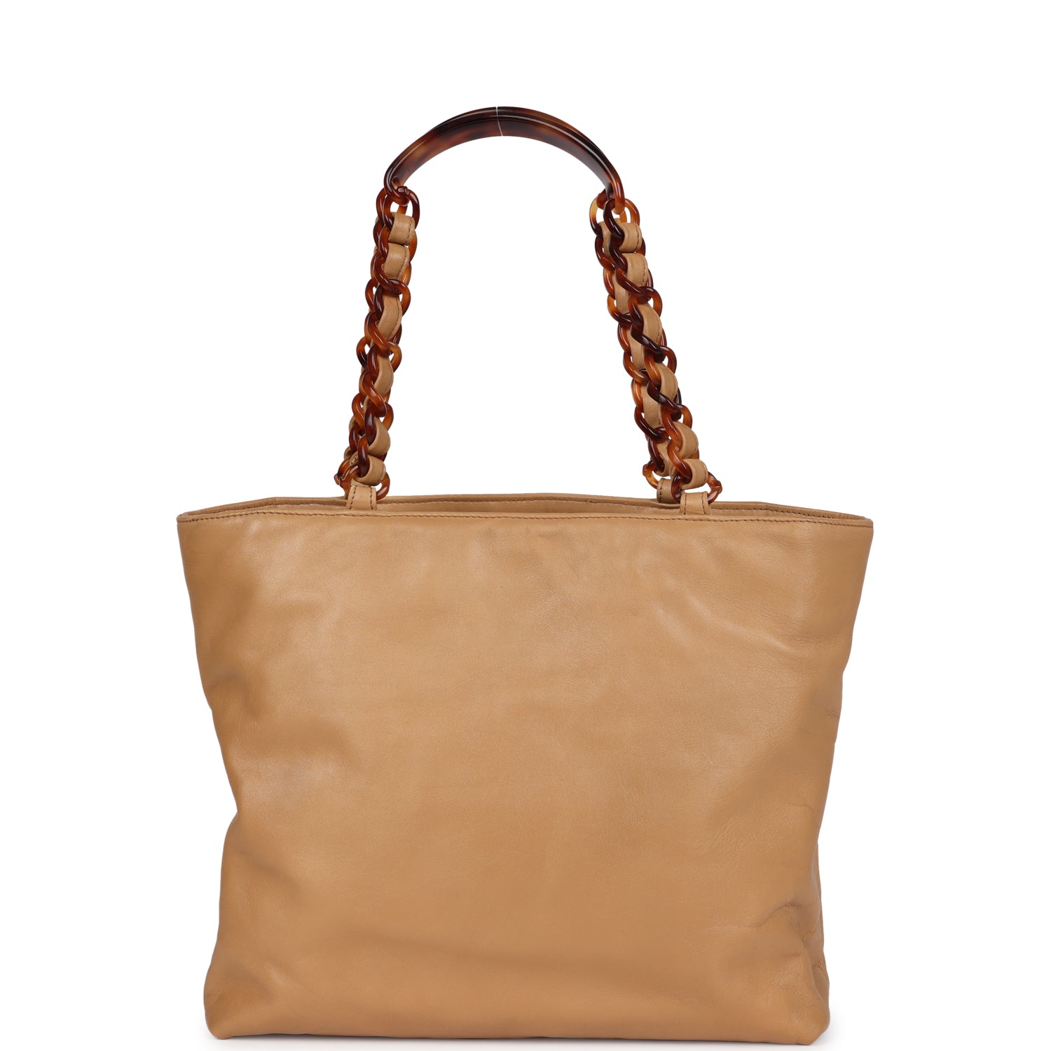 Chanel Vintage CC Shopping Tote Beige Lambskin Tortoiseshell Bakelite Hardware