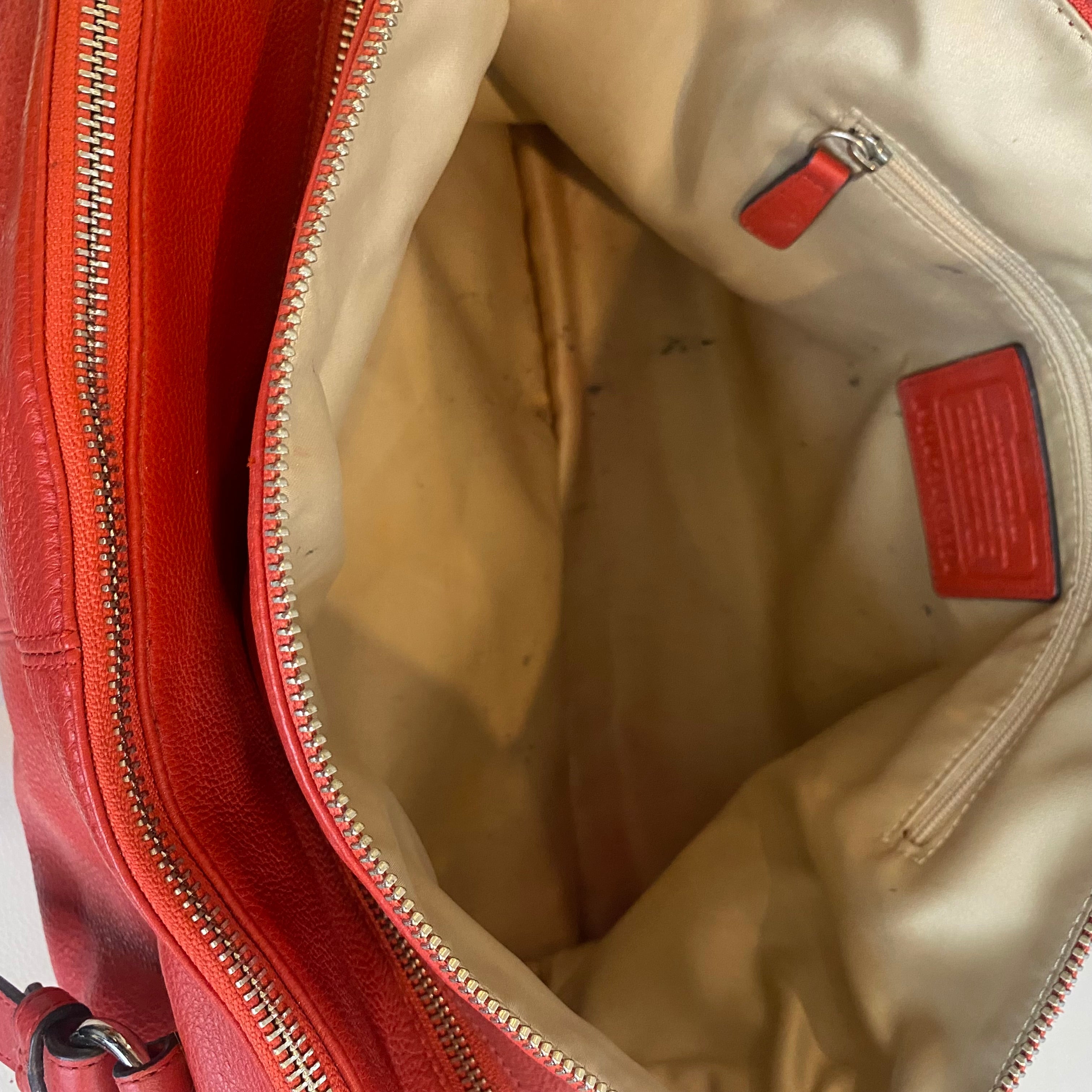 COACH #D1473-F31324 Red Leather Katheryn Triple Zipper Satchel Handbag