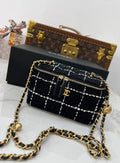 Chanel 23k black & white tweed mini vanity case gold chain