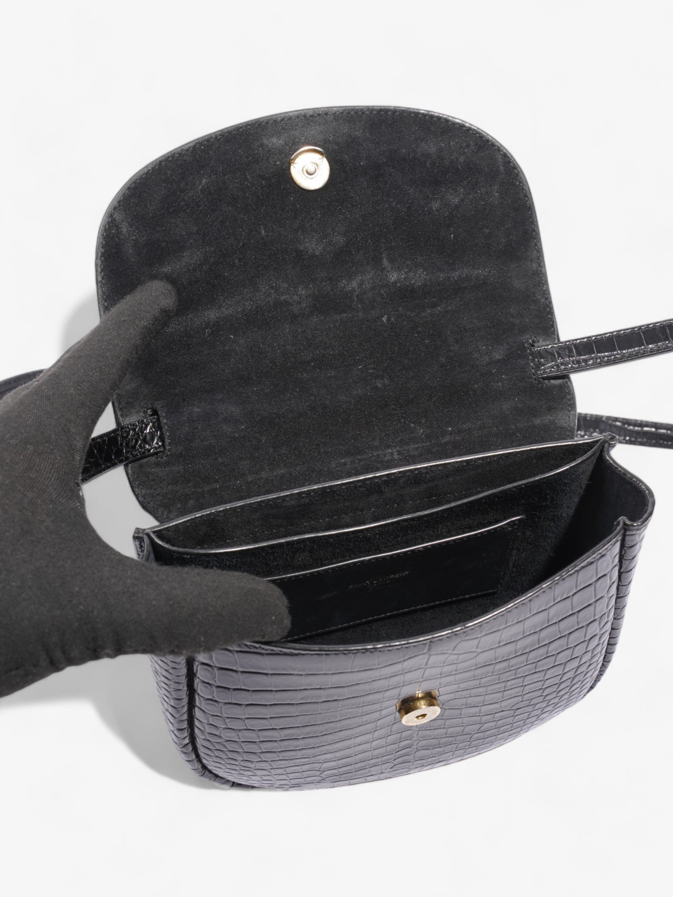 Saint Laurent Kaia Shoulder Bag Black Embossed Leather Small