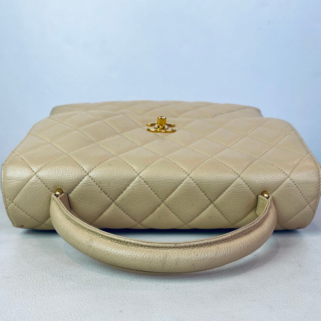 CHANEL “Kelly Bag” Top Handle Satchel Hand Bag Beige