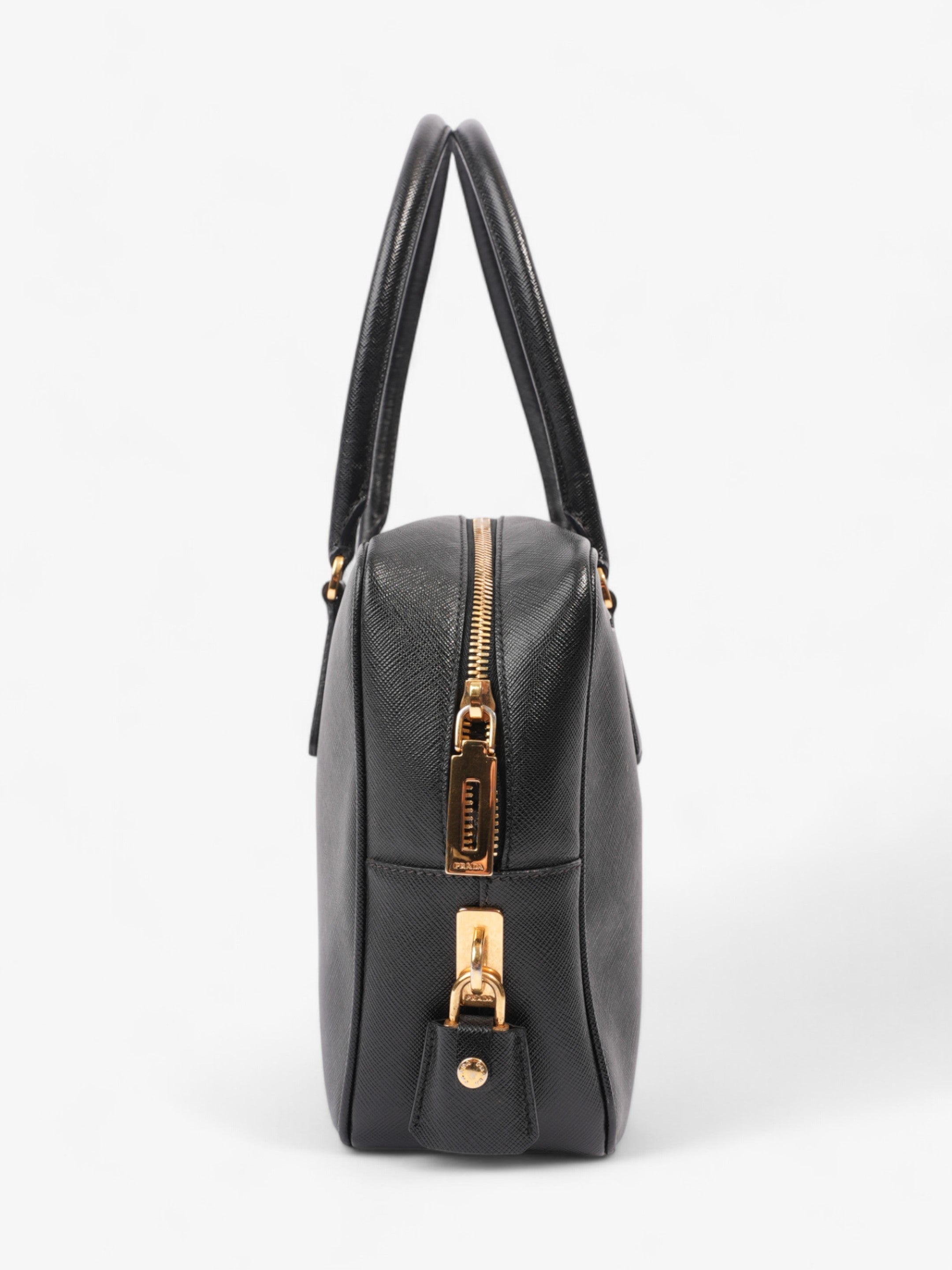 Prada Bauletto Tote Bag Black Saffiano Leather