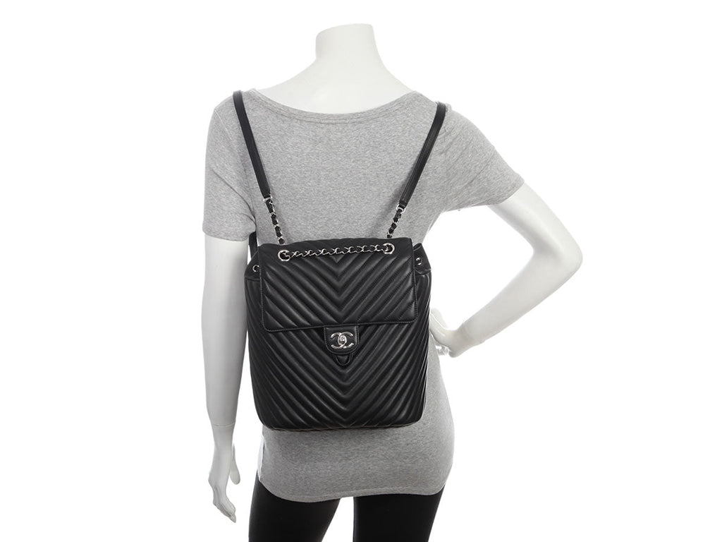 Chanel Large Black Chevron-Quilted Calfskin Urban Spirit Backpack