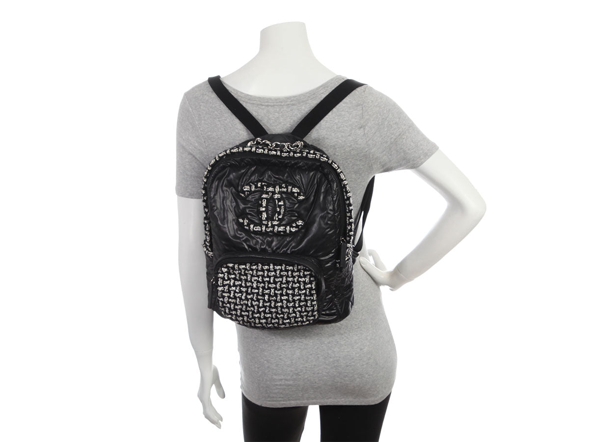 Chanel Large Black Nylon and Tweed Backpack