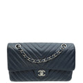 Chanel Navy Blue CC Classic Chevron Double Flap Medium Bag
