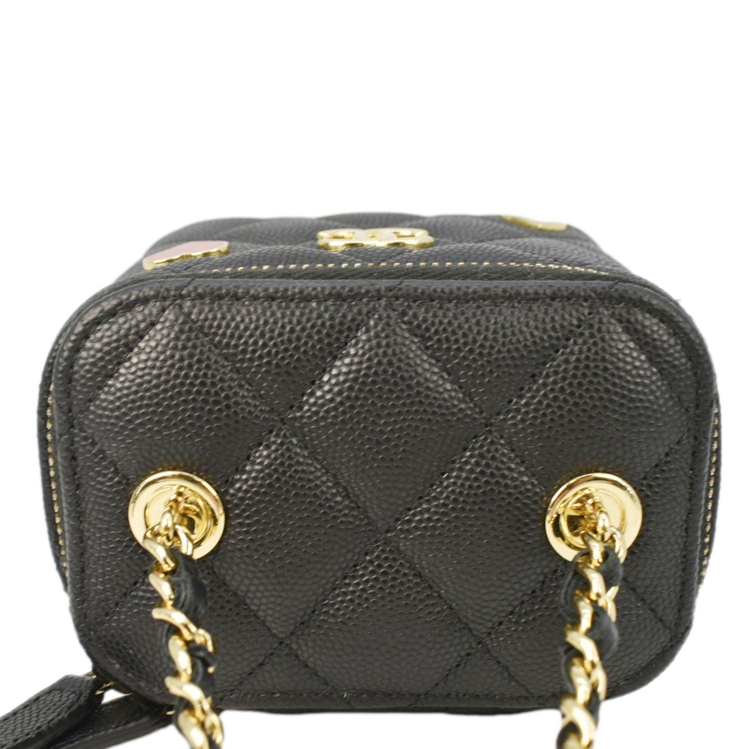 CHANEL Coco Casino Mini Quilted Caviar Leather Vanity Case Black