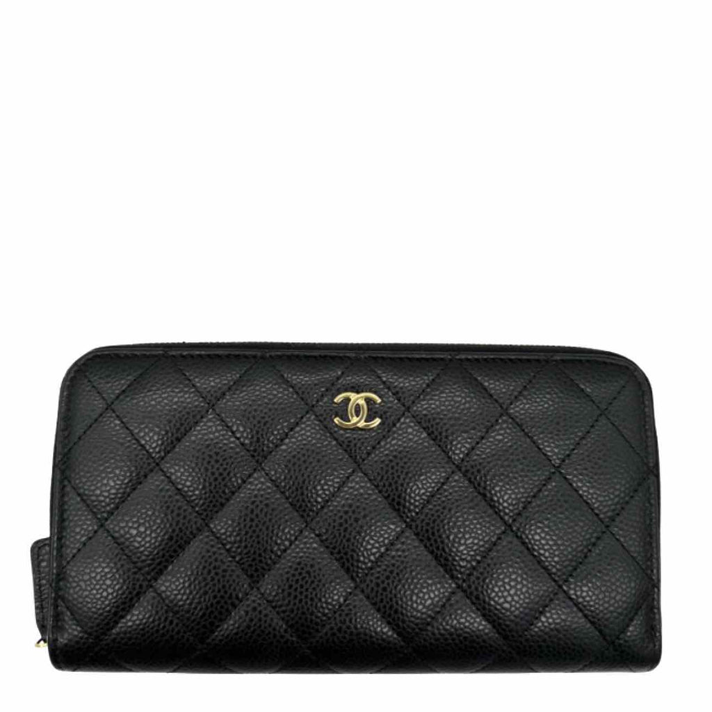 CHANEL Quilted Caviar L-Gusset Zip Wallet Black