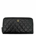 CHANEL Quilted Caviar L-Gusset Zip Wallet Black
