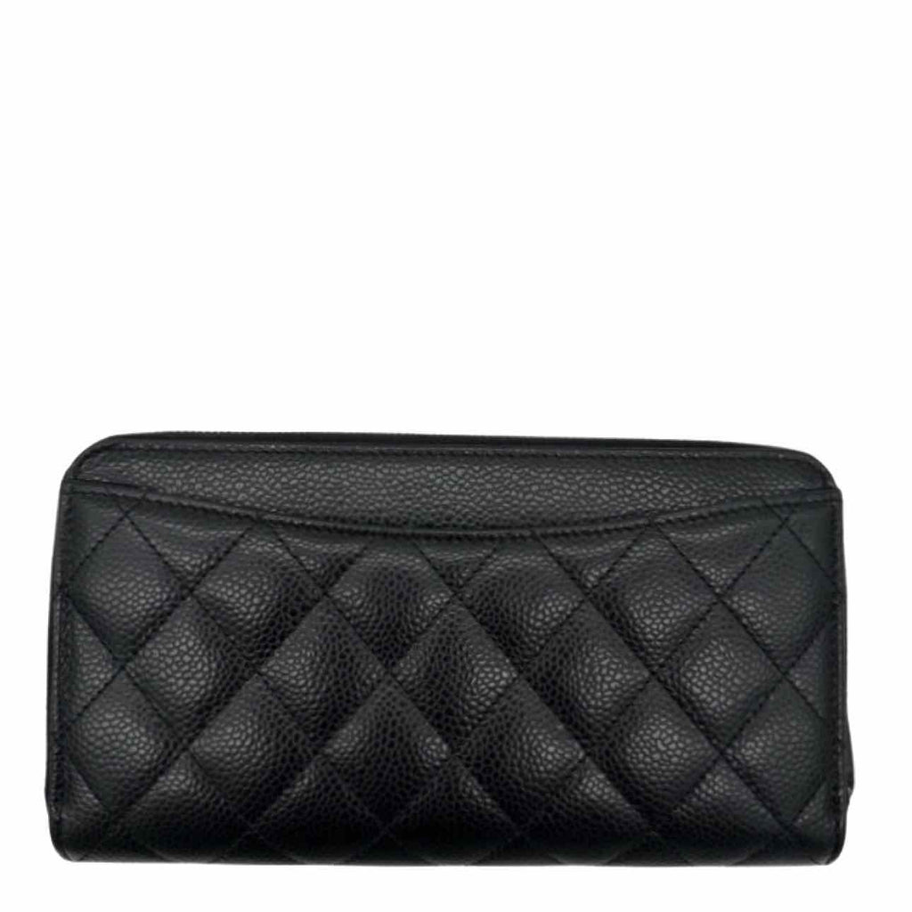 CHANEL Quilted Caviar L-Gusset Zip Wallet Black