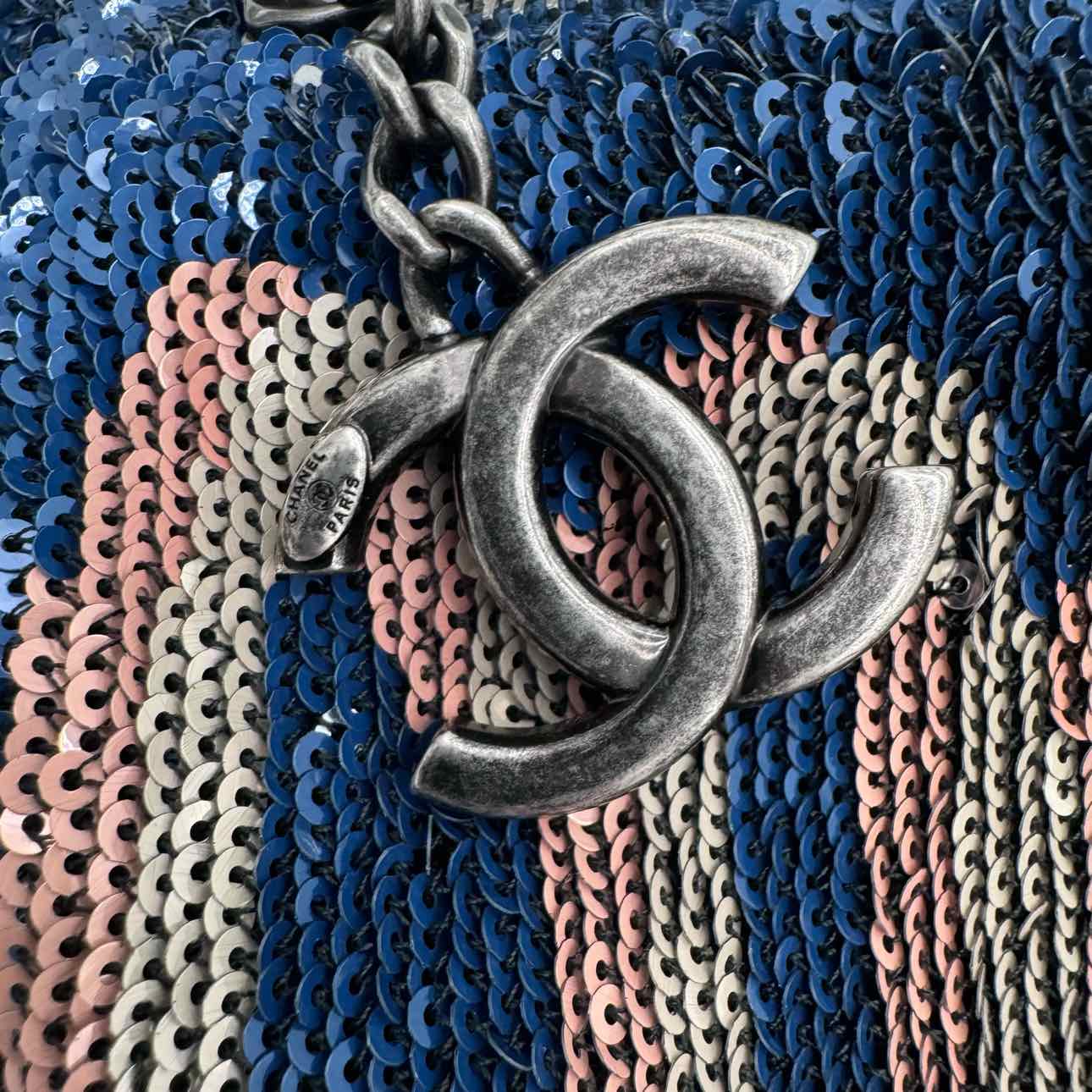 CHANEL Sequin Coco Cuba Belt Bag Blue/Pink