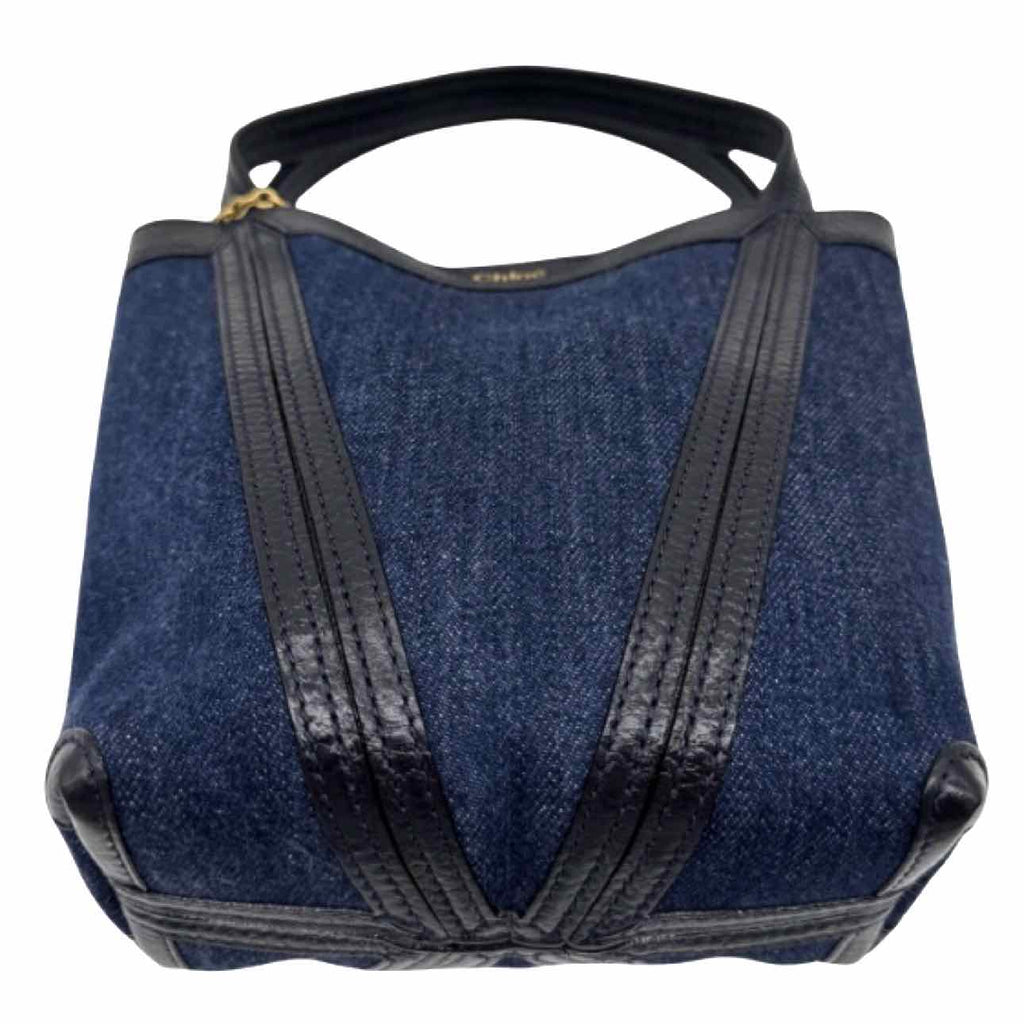 CHLOE Leather Trim Denim Small Spin Tote