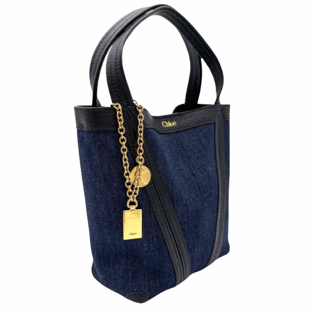 CHLOE Leather Trim Denim Small Spin Tote