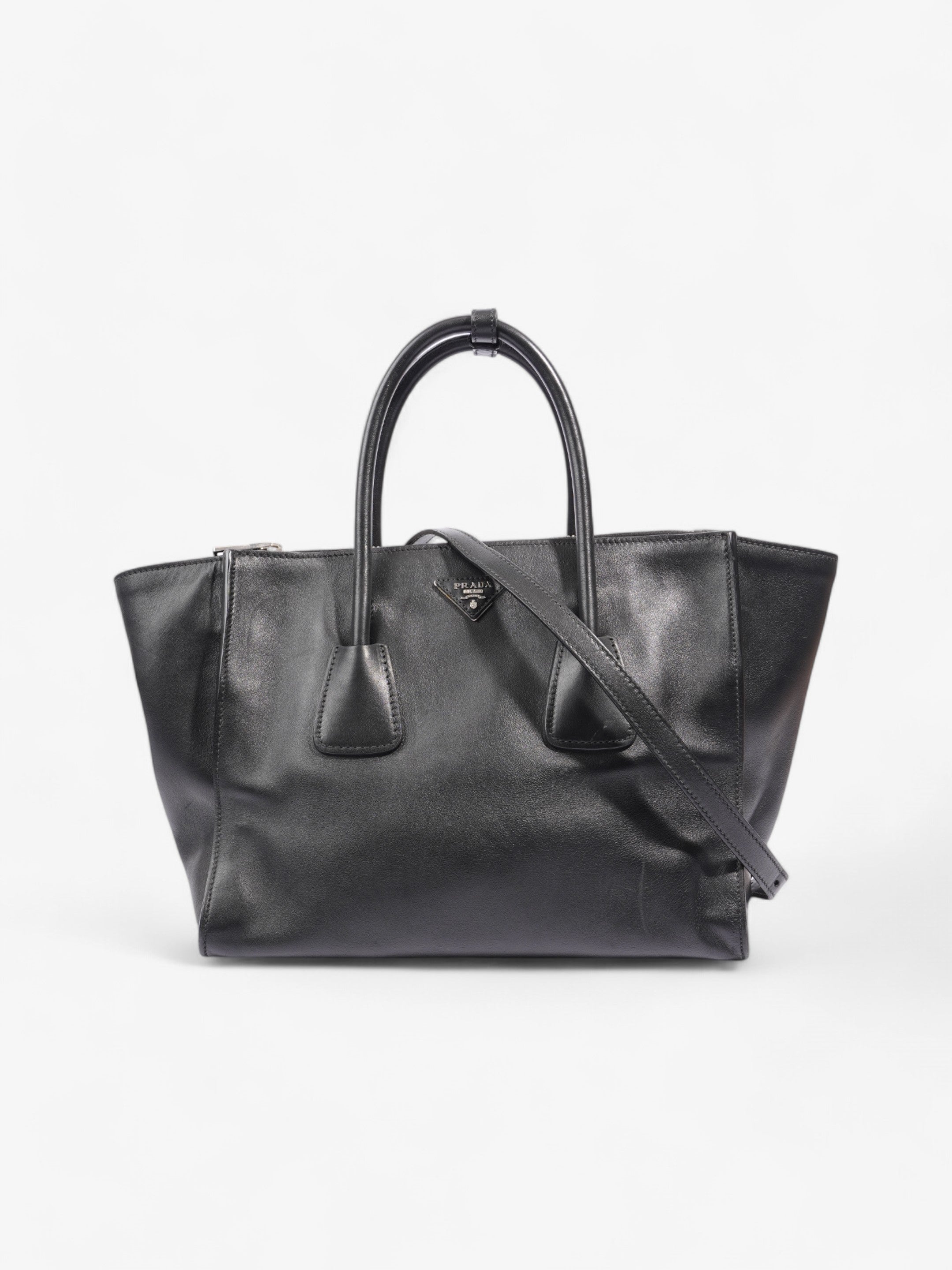 Prada Twin Pocket Tote Black Leather Medium