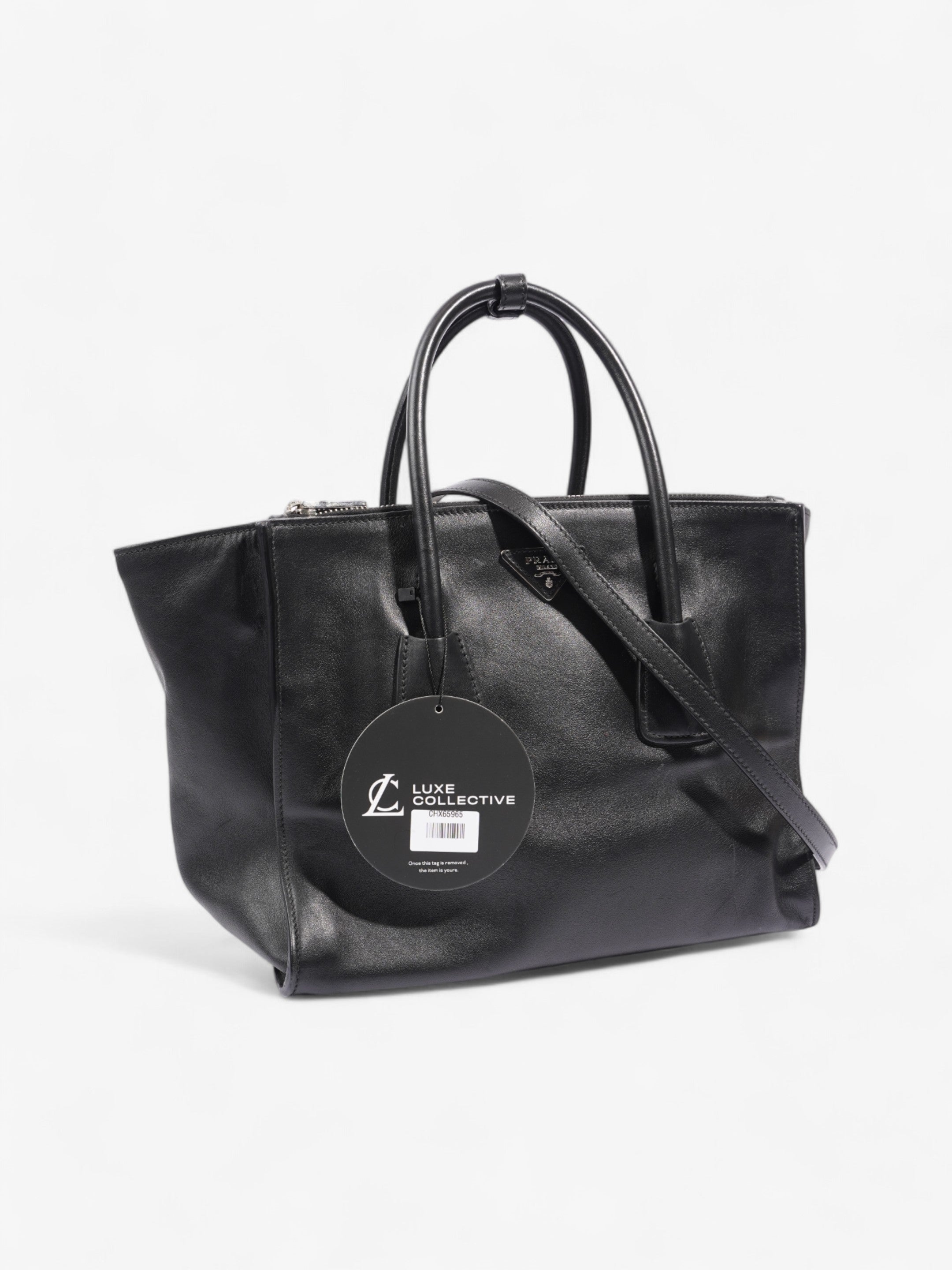 Prada Twin Pocket Tote Black Leather Medium