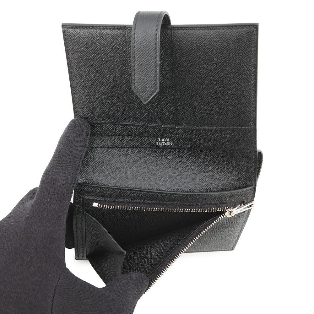 HERMES Bean compact Black Veau Madame