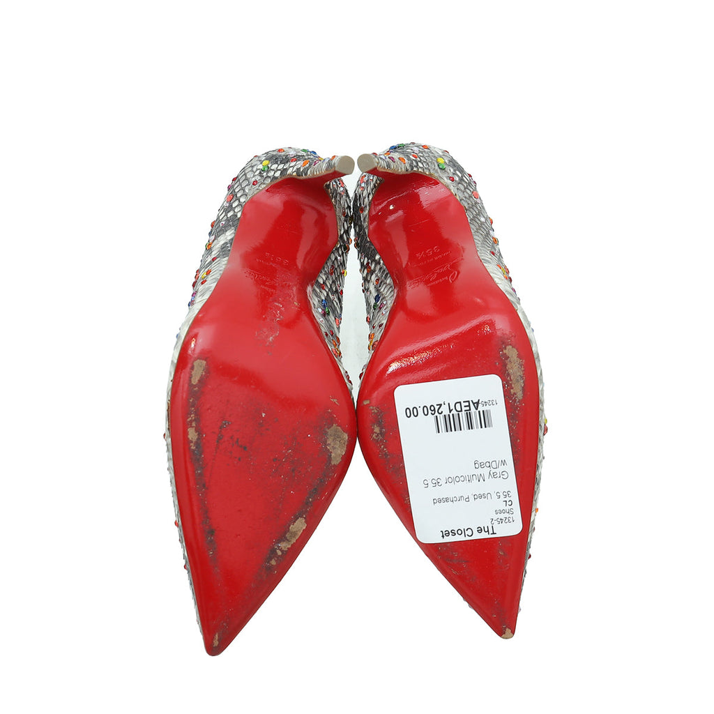 Christian Louboutin Grey Multicolor Python So Kate Clair De Lune Pumps 35.5