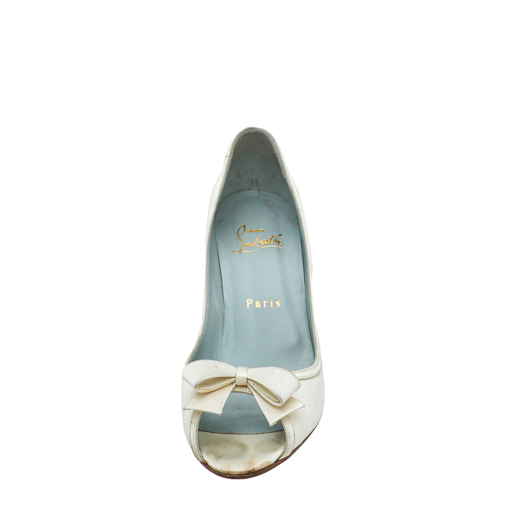 Christian Louboutin Ivory Satin Bow Peep toe Pumps 36.5