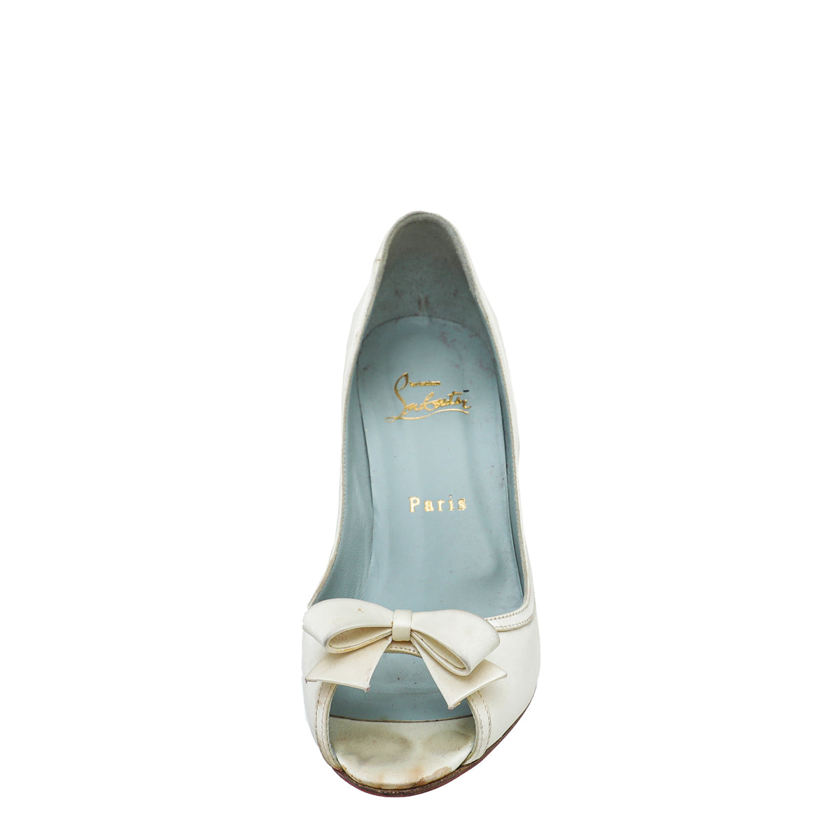 Christian Louboutin Ivory Satin Bow Peep toe Pumps 36.5