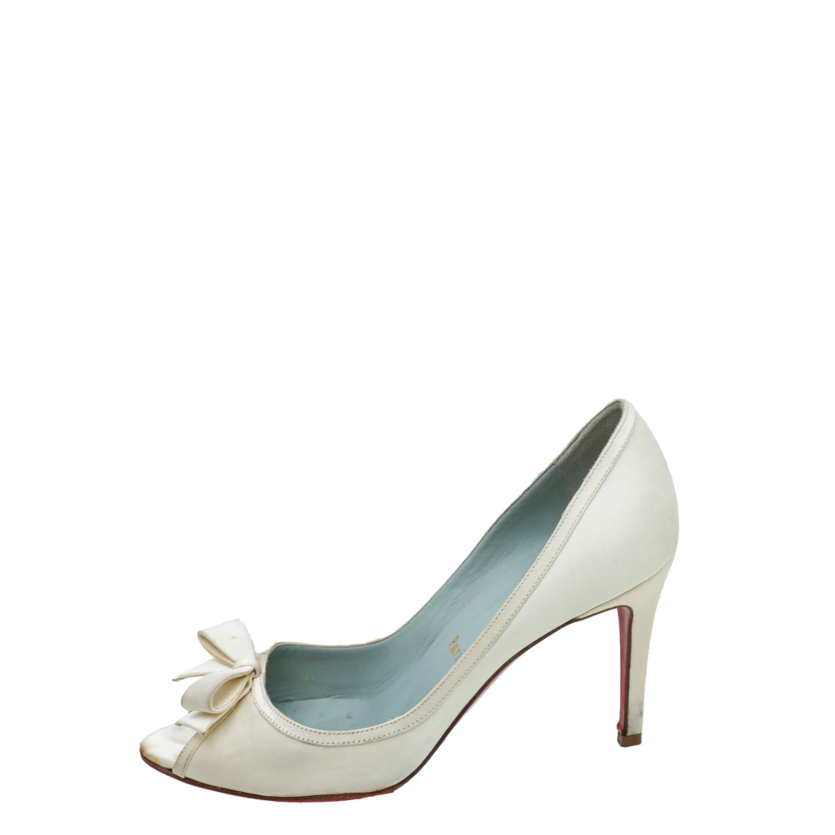 Christian Louboutin Ivory Satin Bow Peep toe Pumps 36.5