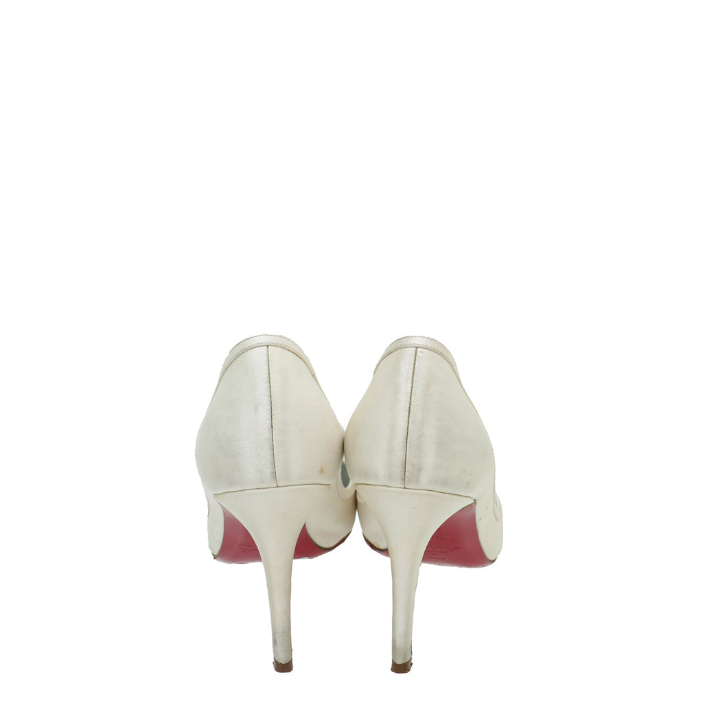 Christian Louboutin Ivory Satin Bow Peep toe Pumps 36.5