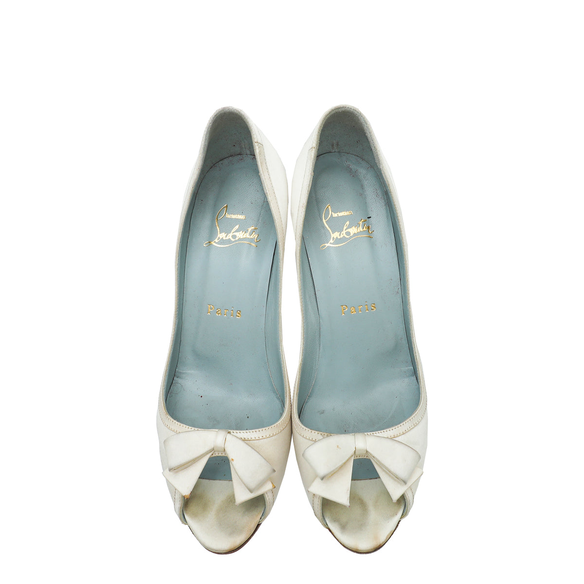 Christian Louboutin Ivory Satin Bow Peep toe Pumps 36.5