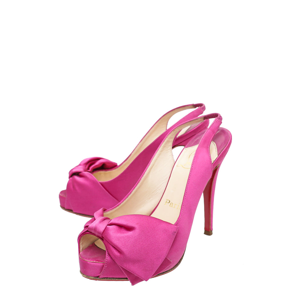 Christian Louboutin Fuchsia Satin Bow Peep toe Slingback 35.5