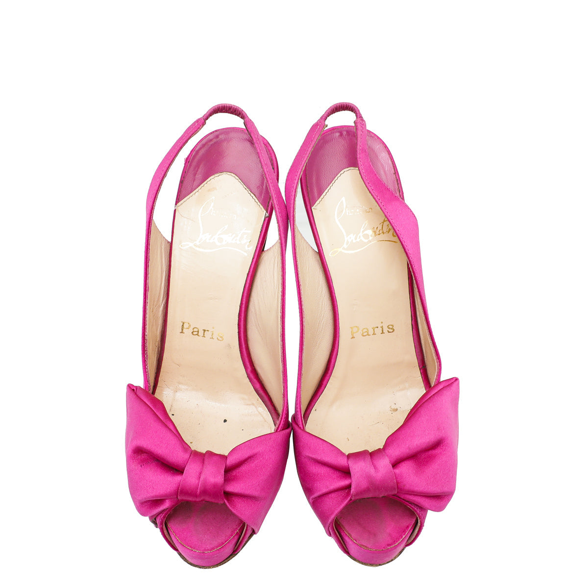 Christian Louboutin Fuchsia Satin Bow Peep toe Slingback 35.5