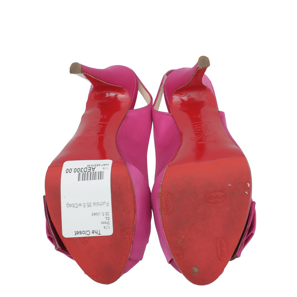 Christian Louboutin Fuchsia Satin Bow Peep toe Slingback 35.5