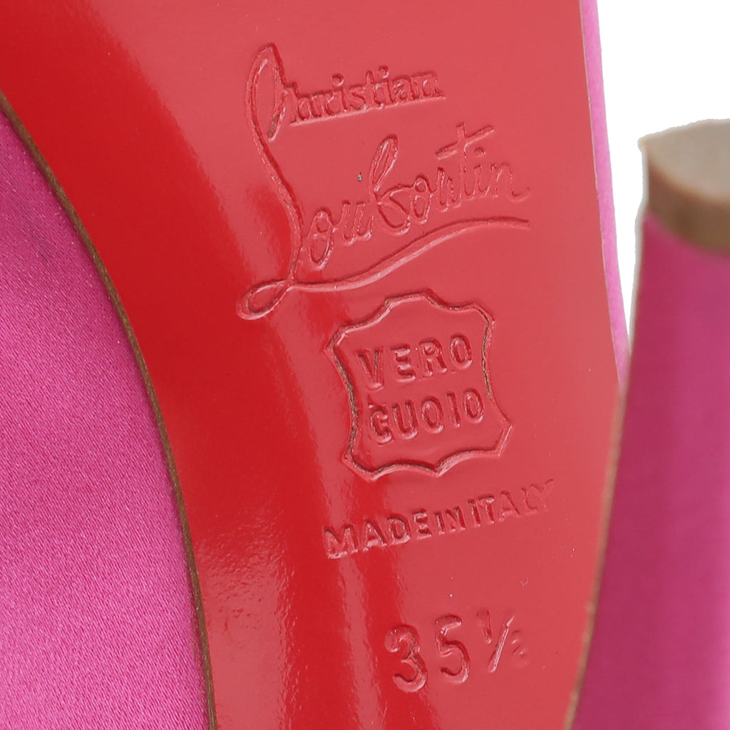Christian Louboutin Fuchsia Satin Bow Peep toe Slingback 35.5