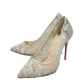 Christian Louboutin Silver Lace Glitter Follies 100 Pump 37