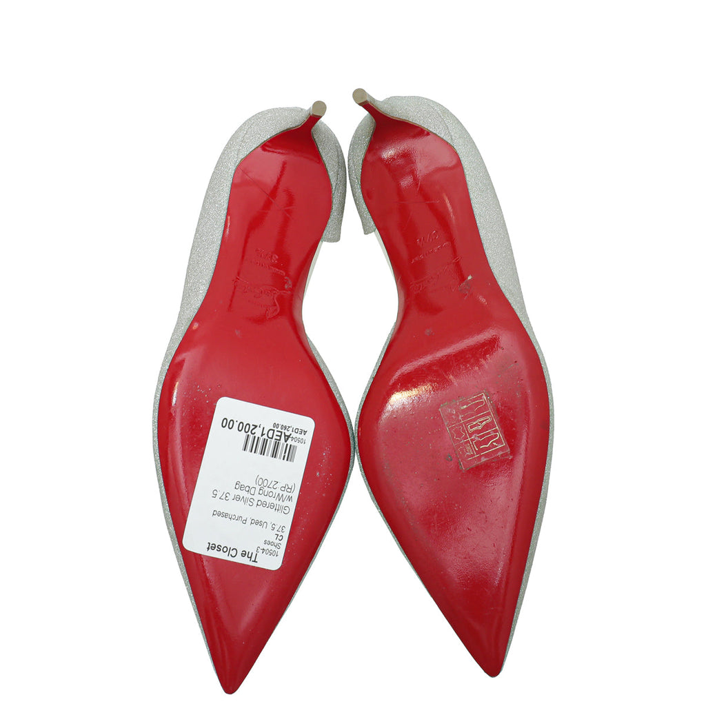 Christian Louboutin Silver Glittered Iriza Pumps 37.5