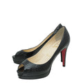 Christian Louboutin Shiny Black Python Lady Peep 85 Pumps 36.5