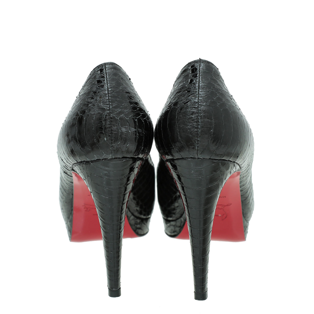 Christian Louboutin Shiny Black Python Lady Peep 85 Pumps 36.5