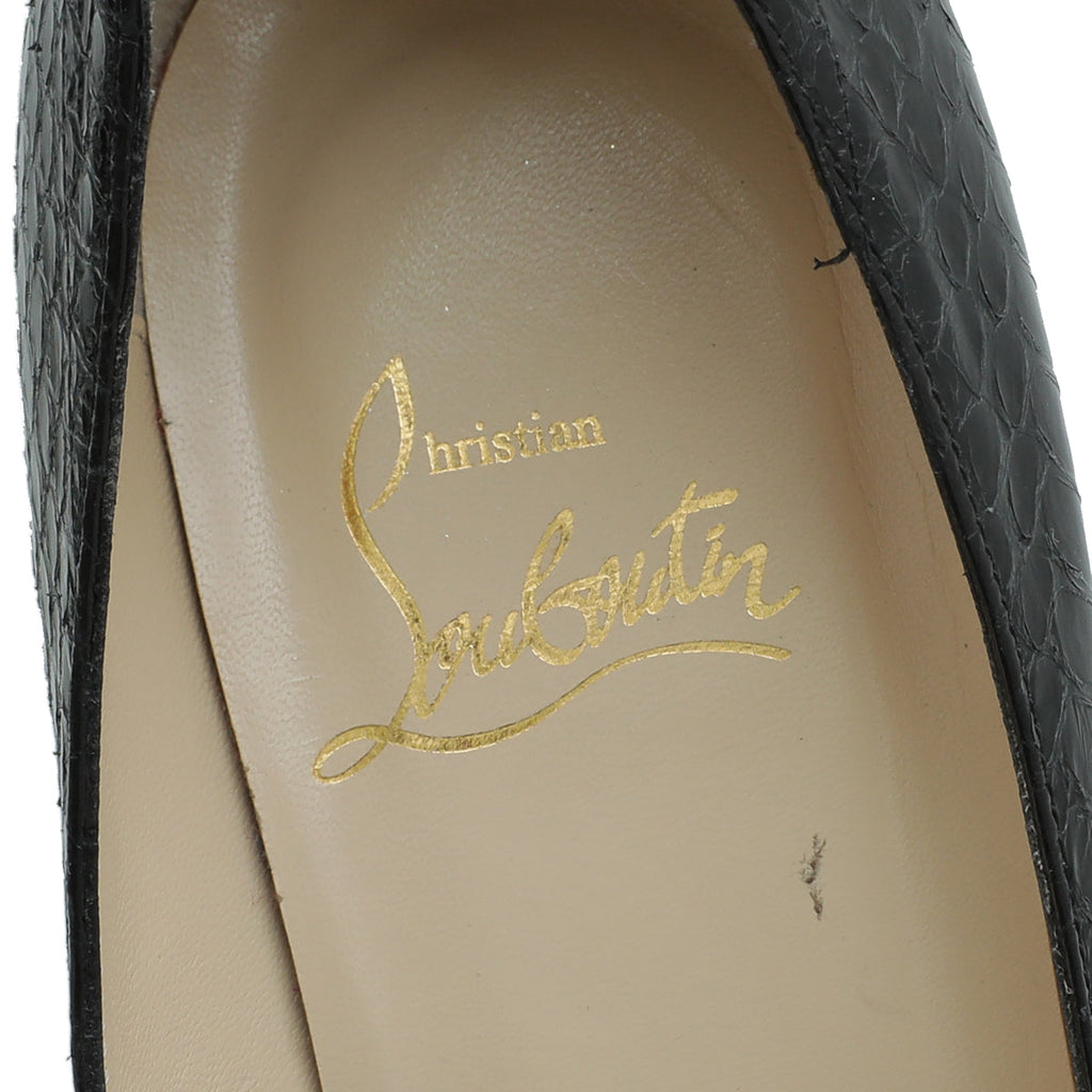 Christian Louboutin Shiny Black Python Lady Peep 85 Pumps 36.5