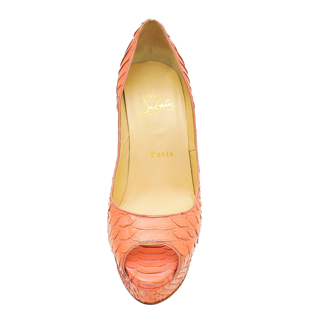 Christian Louboutin Peach Python Lady Peep 140 Pump 37