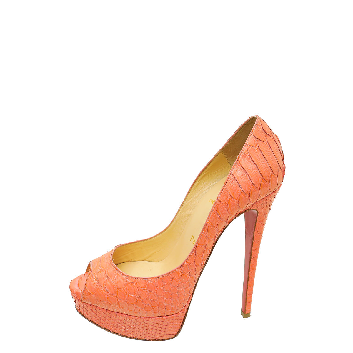 Christian Louboutin Peach Python Lady Peep 140 Pump 37