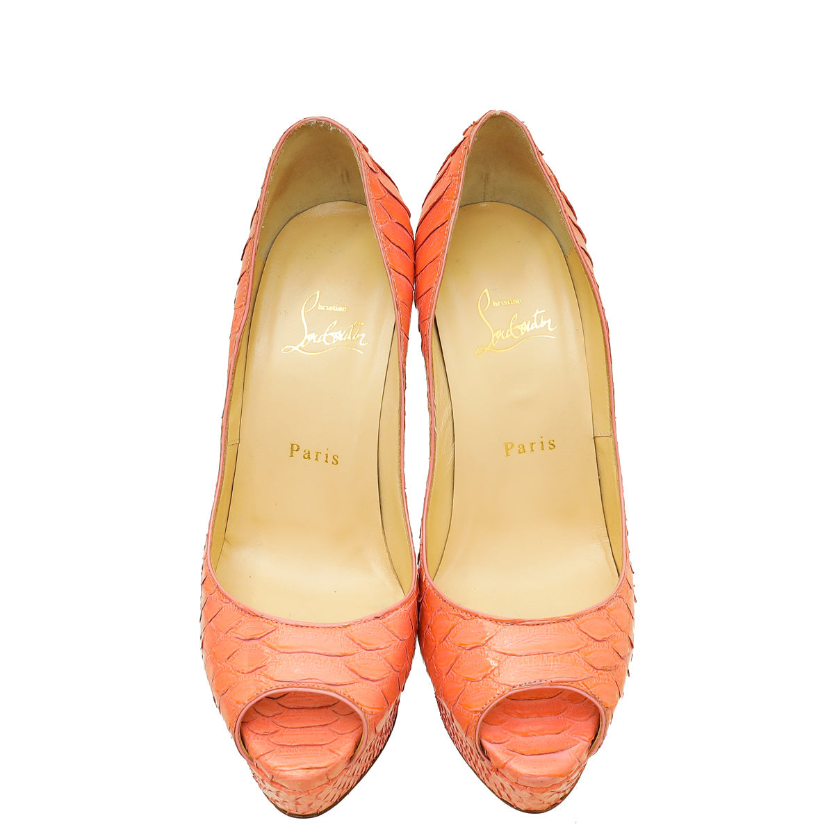 Christian Louboutin Peach Python Lady Peep 140 Pump 37