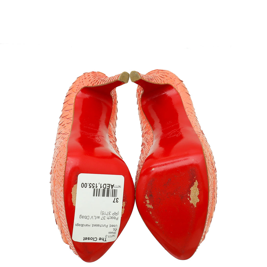 Christian Louboutin Peach Python Lady Peep 140 Pump 37
